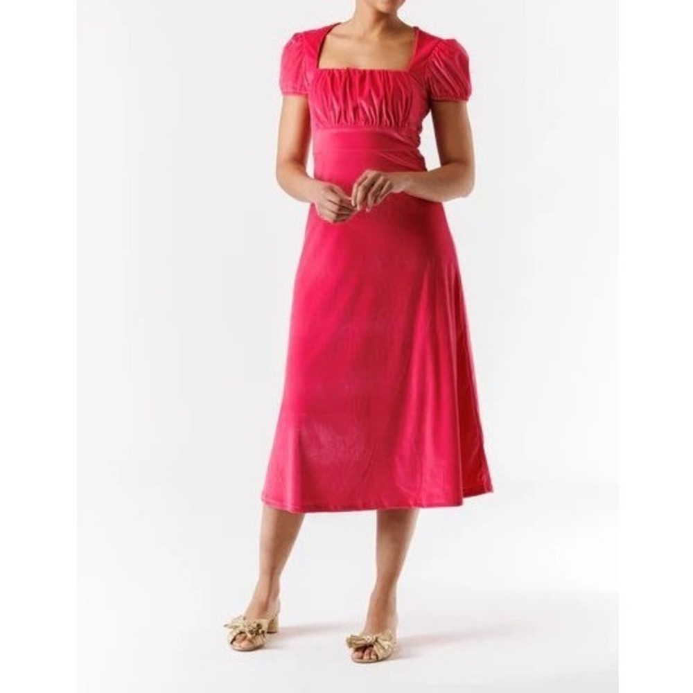 Smith & Quinn Felicity Midi Dress Women Medium Raspberry Pink Velvet Puff Sleeve